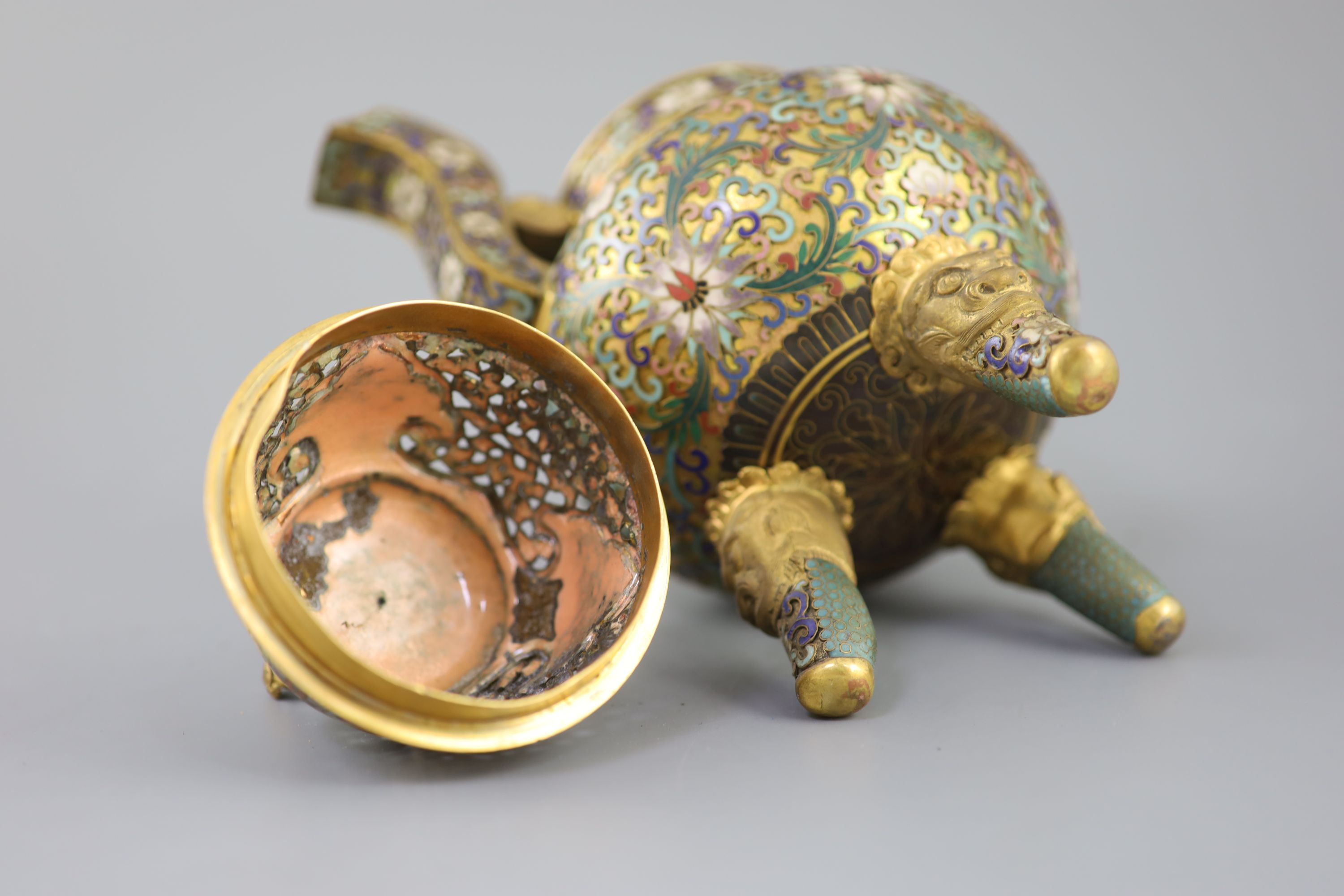 A Chinese cloisonne enamel and gilt copper tripod censer, early Republic period, c.1920, 21.5cm high